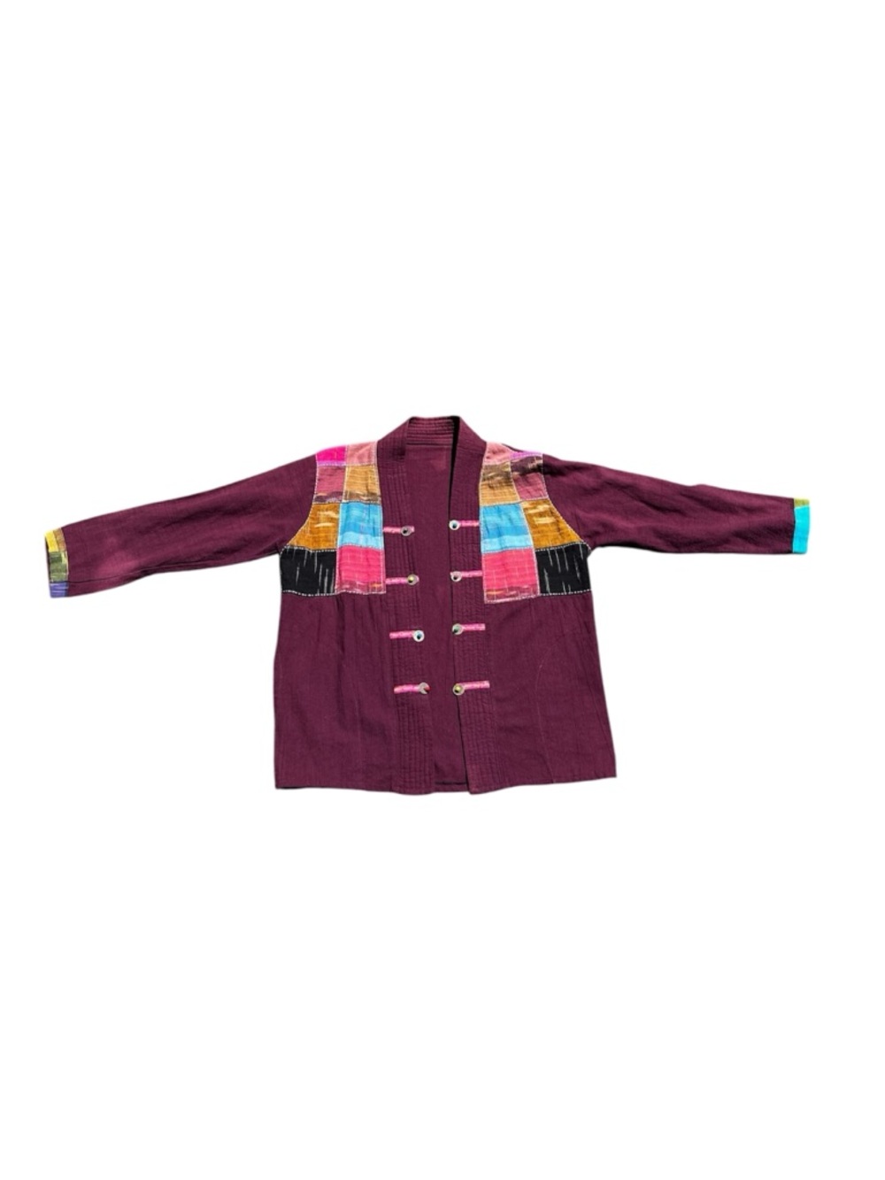🎶 Rare Handmade Cotton Patchwork Jacket Antique Coins & Soothing Bells Maroon